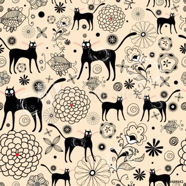 Flower texture with cats - 900458722