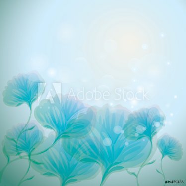 Flowers in Cold sunrise / Abstract blue background