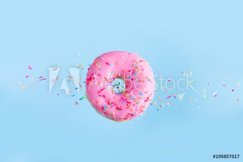 flying doughnuts on blue - 901152477