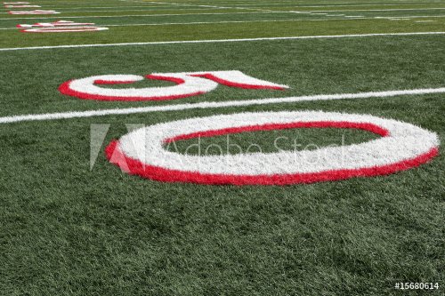 Football field view from 50 yard line - 900453013
