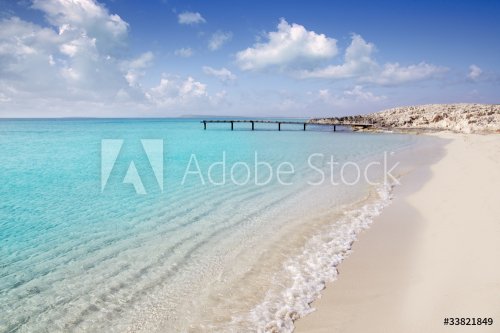 Formentera beach wood pier turquoise balearic sea - 900031726