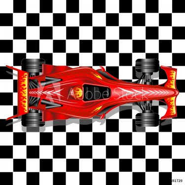 Formula 1 Red Race Car on Checkered Background - 901146379