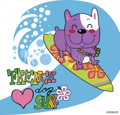French bulldog loves surfing on the wave - 901138705