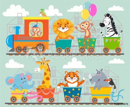 Funny animal on train. Vector illustration - 901149809