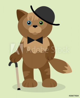 Funny cartoon cat with walkingstick - 900488269