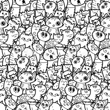 Funny doodle cats and kittens seamless pattern for prints, designs and colori... - 901154514
