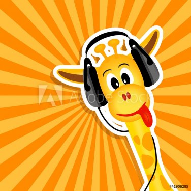 funny giraffe with headphones