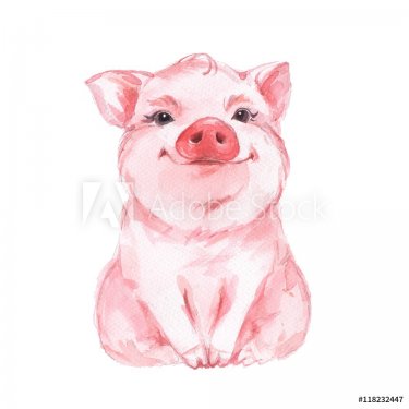 Funny pig. Cute watercolor illustration 1 - 901153703