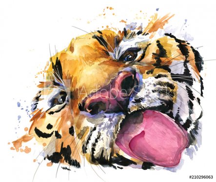 Funny tiger watercolor hand drawn illustration.