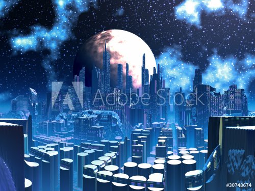 Futuristic Alien City built on Pylon Supports - 900462472