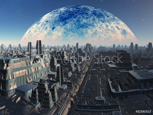 Futuristic Alien Industrial Cityscape - 900462441