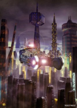 futuristic city and flying car - 900462372
