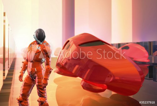 futuristic red pilot car - 900462330