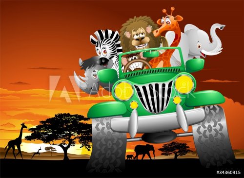 Geep Animali Selvaggi Cartoon Savana-Wild Animals On Jeep - 900469173