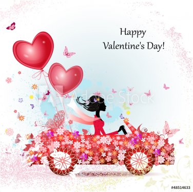 girl in a car with valentines - 901138350