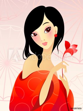 Girl in red with flower - 900468925