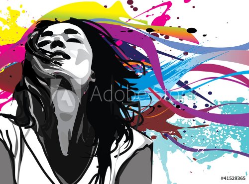 Girl with colour splash background vector - 900464006