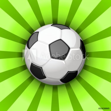 Glossy soccer ball over green rays - 900459039