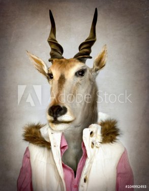 Goat in clothes. Digital illustration in soft oil painting style