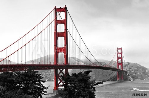 Golden Gate Bridge, red pop on a black and white background - 901152787