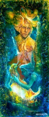  Golden sun god and blue water goddes, fantasy imagination color - 901146349