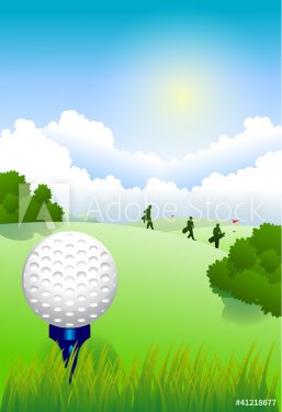 Golf ball on tee in a beautiful golf club - 900557856
