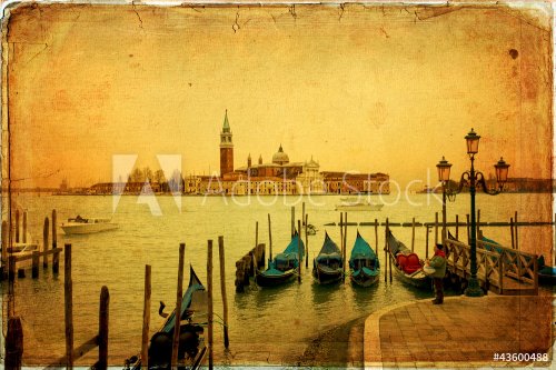Gondolas and Island of San Giorgio Maggiore - old card - 900572802