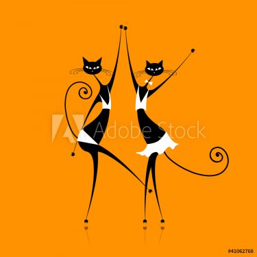 Graceful cats dancing, vector illustration for your design - 900459154
