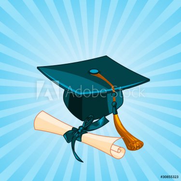 Graduation cap and diploma radial background - 900498041