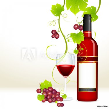 Grape with Wine Bottle and Glass