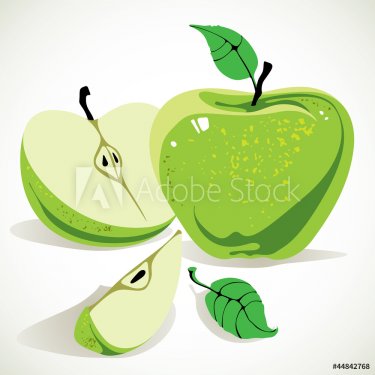 Green apple with half apple. - 900673806