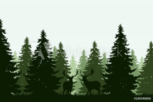 green deep forest with two deer - vector - 901151679