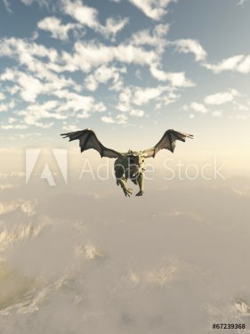 Green Dragon Flying over the Mountains - 901146570