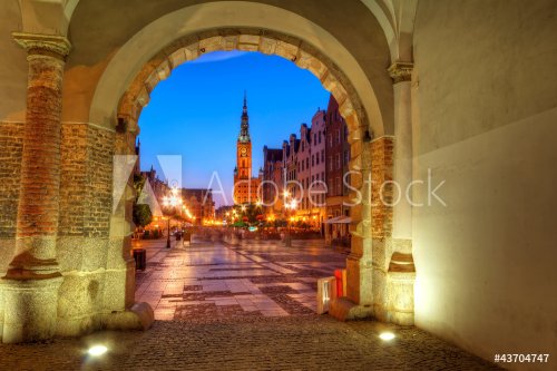 Green gate view for city hall of Gdansk at night, Poland - 901142232