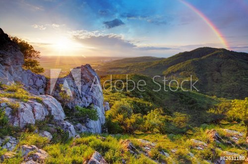 Green mountain with rainbow - 901144600
