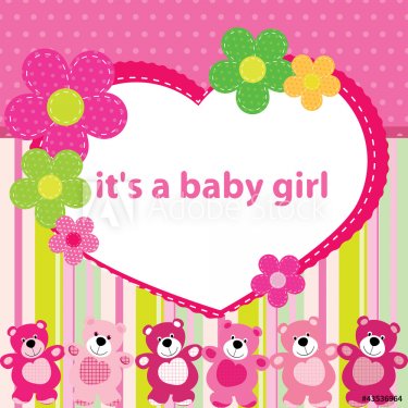 Greeting card with the birth of a baby girl