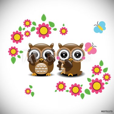Greeting card with two lovely owls - 901145429
