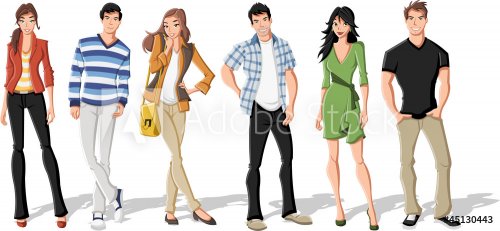 Group of fashion cartoon young people. Teenagers. - 900868242
