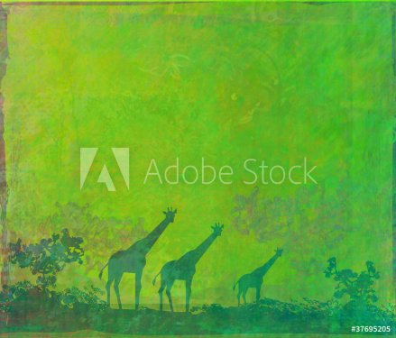grunge background with African fauna and flora - 900469378