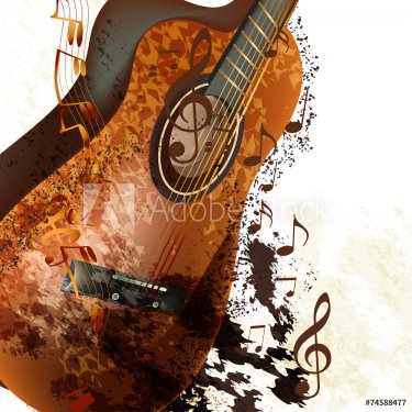 Grunge music background with classic guitar and notes - 901151690