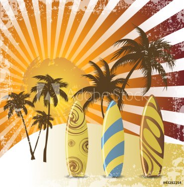Grunge surfer poster,Tropical background with surfer
