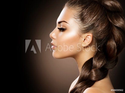 Hair Braid. Beautiful Woman with Healthy Long Hair - 901143645