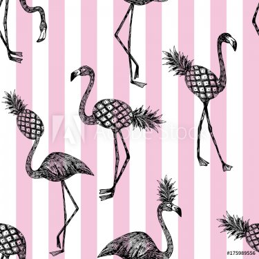 half flamingo stripe pink background - 901152020