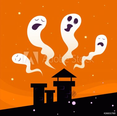 Halloween night: Spooky ghost characters. VECTOR - 900706137