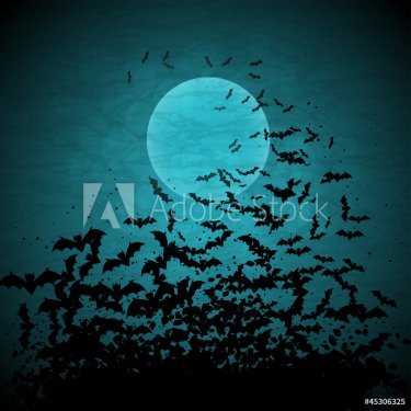 Halloween vector background with moon and bats. - 900882264