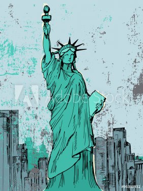 Hand drawn Liberty statue - vector - 901147228