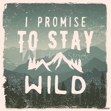 hand drawn wilderness, exploration quote. i promise to stay wild