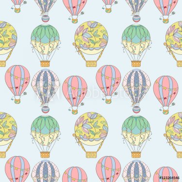 Hand-drawn seamless air balloon pattern - 901149788