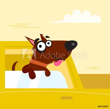 Happy brown dog travel in the car. Vector Illustration. - 900706057
