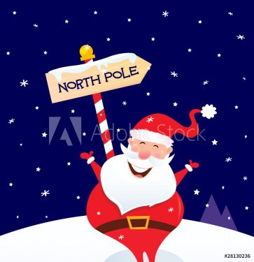 Happy Christmas Santa with North pole sign. VECTOR - 900706107